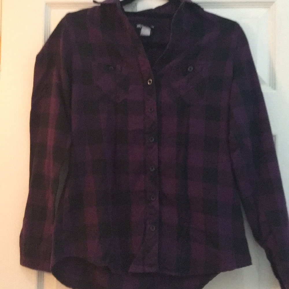 Button down dark purple and black flannel.